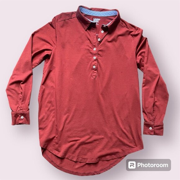 Lands End‎ Shirt Women Medium Petite Red Long Sleeve Popover Tunic Top Casual - Picture 1 of 10